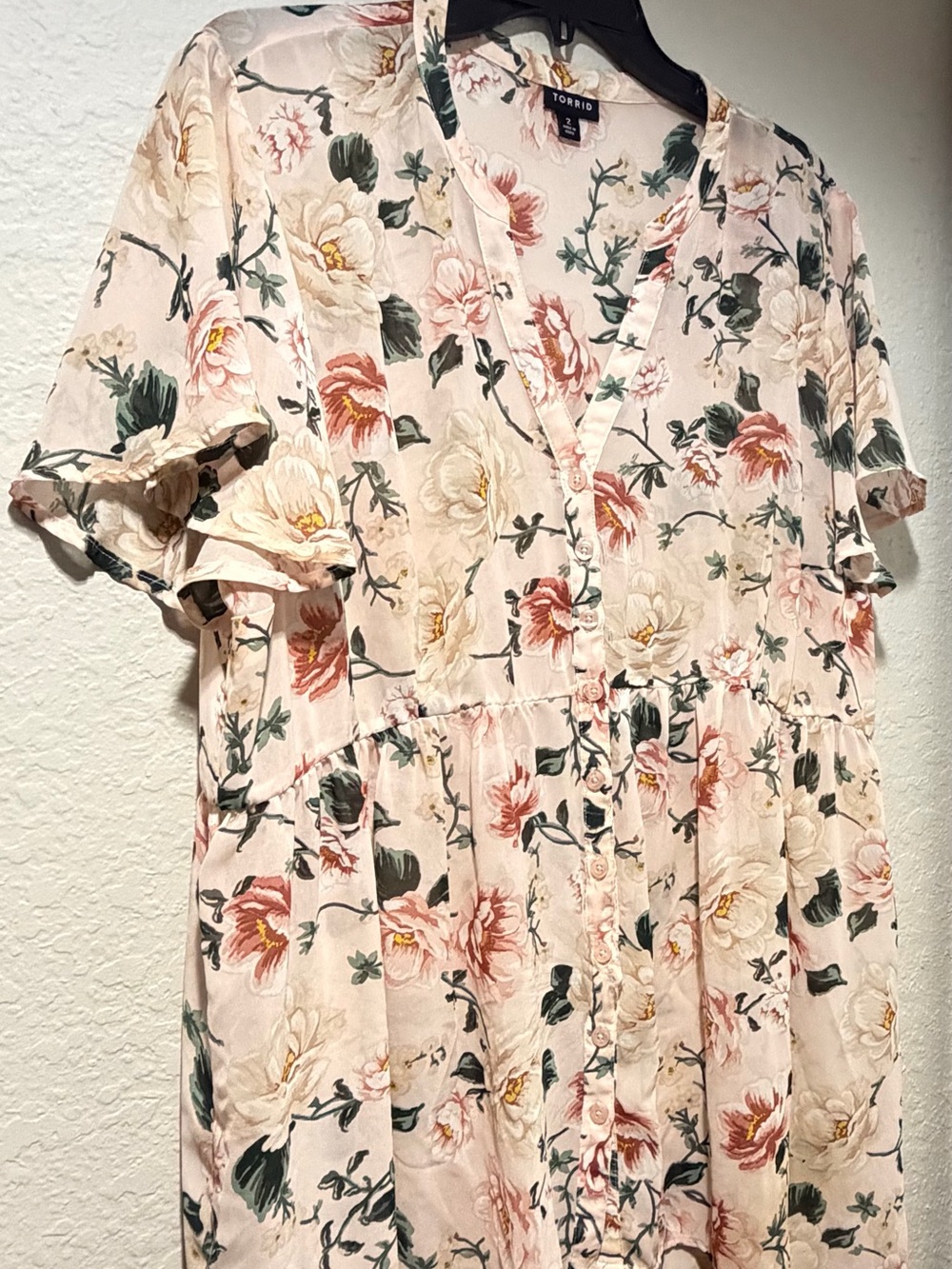torrid Blush Pink Floral High-Low Button Front Dress